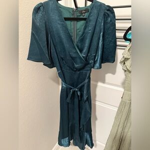 Lulu's Green Flutter Sleeve Wrap Maxi Dress